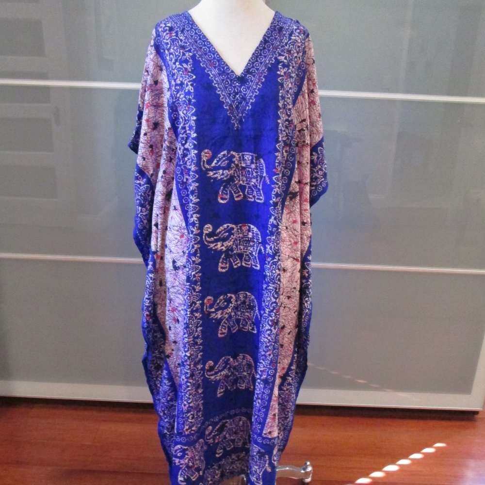 Zury Elephant Print V-Neck Boho Mrs. Roper Kaftan
